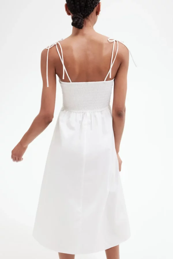 Shoulder-Tie Smocked Midi Dress